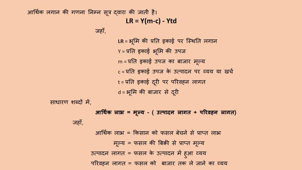 आर्थिक लगान की गणना का सूत्र