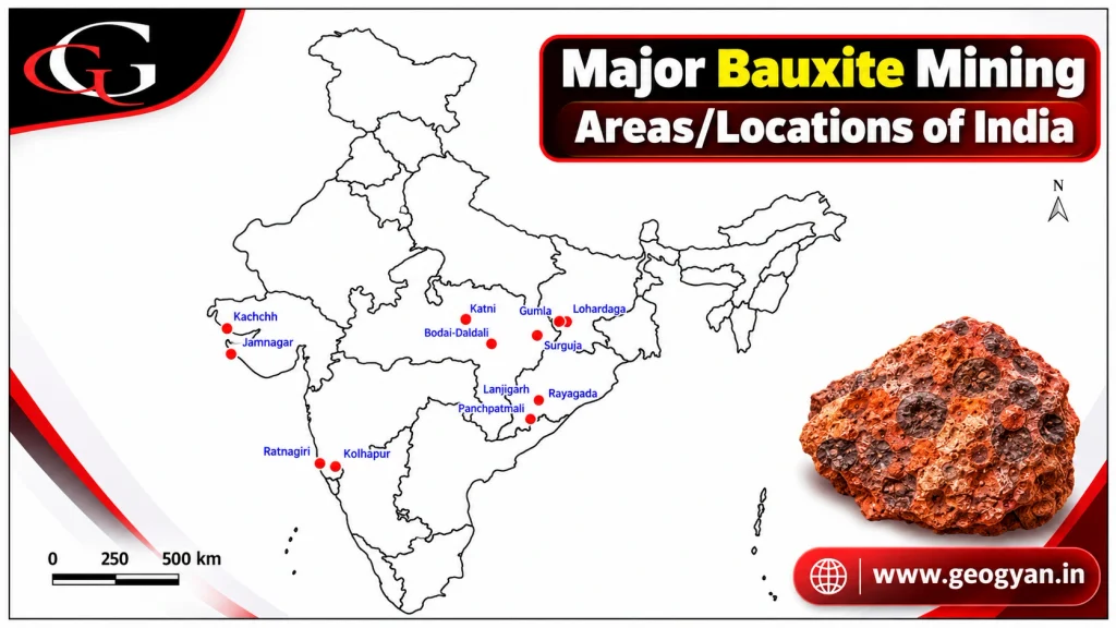 Major Bauxite Mining Areas of India.