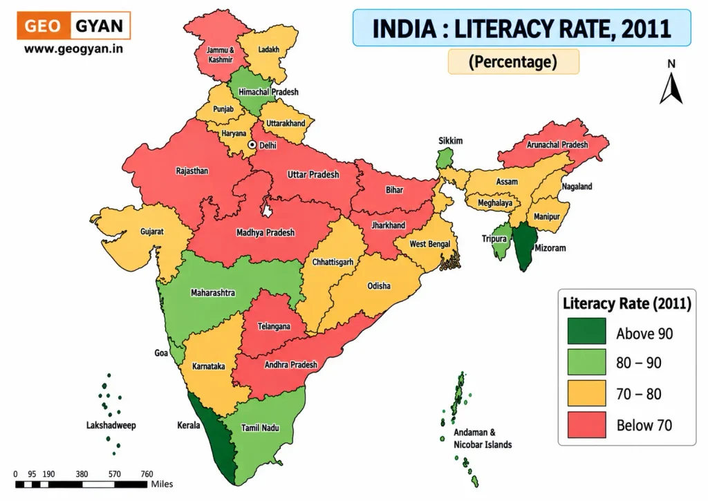 India Literacy Rates 2011 Map