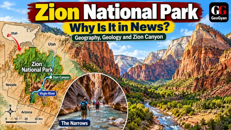 Zion National Park Utah map showing Zion Canyon, Virgin River and sandstone landscape